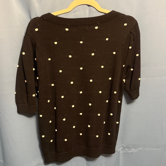 Black with white Polka Dot short sleeve Sweater. Size large - Picture 3 of 6
